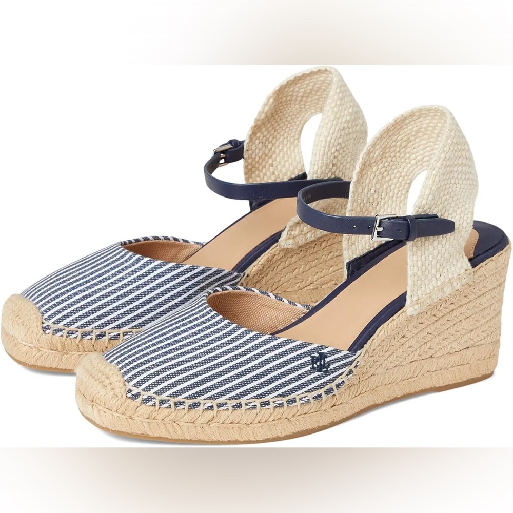 Striped Espadrille Wedge Sandals